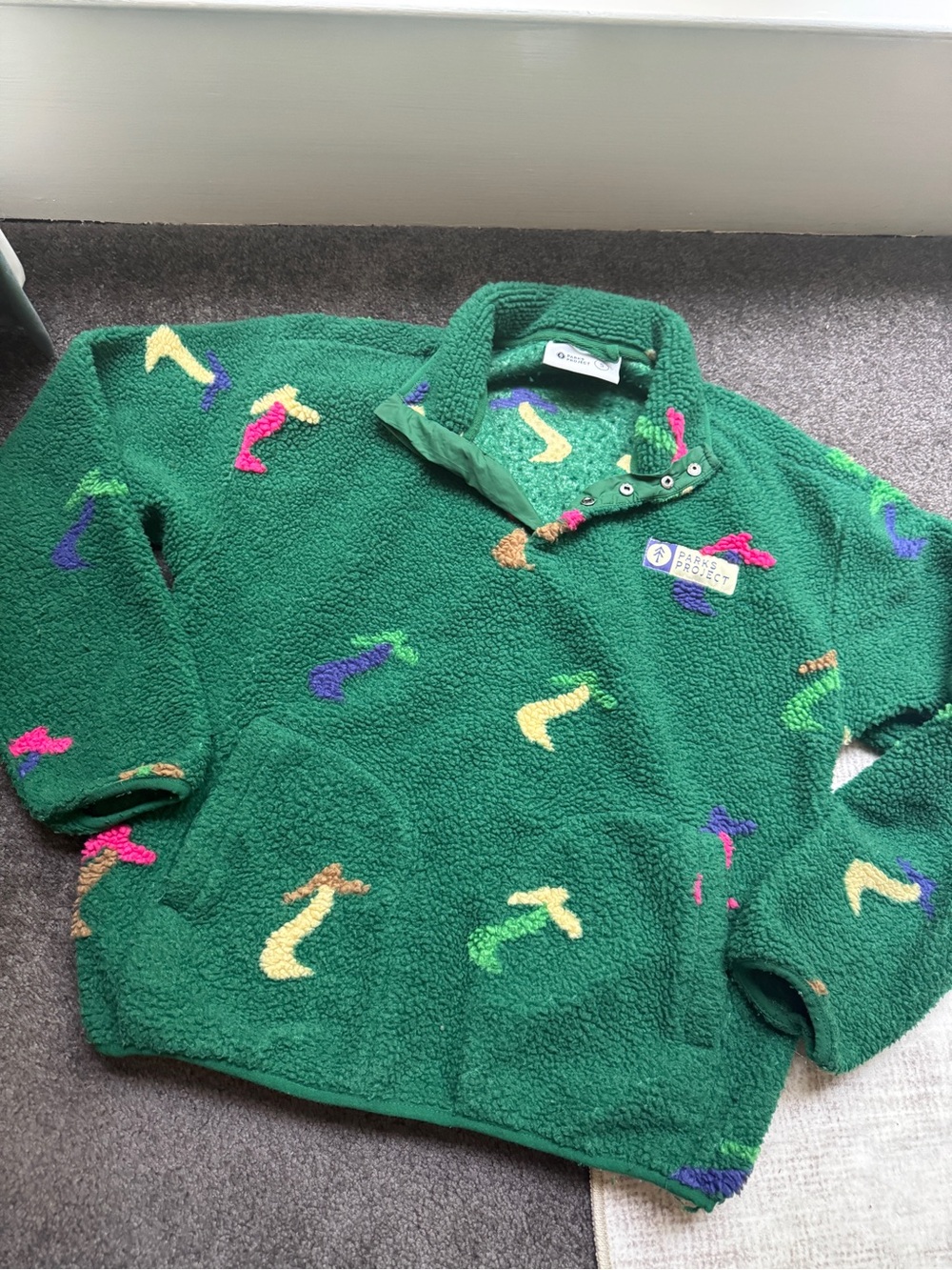 Parks Project Green Fleece Snap Mock Neck Graphic Print Pullover Fleece S